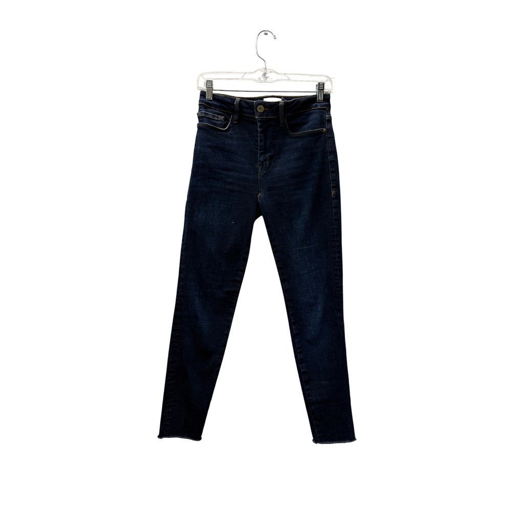 FRAME Le One Skinny Jeans Women's Size 0 Dark Wash Blue Raw Hem High Rise